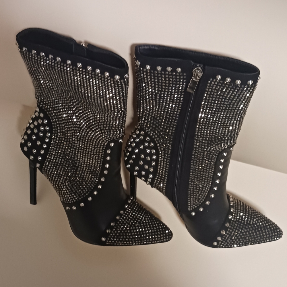 MSRP $258 Rhinestone Black Stiletto Boots - Picture 2 of 4